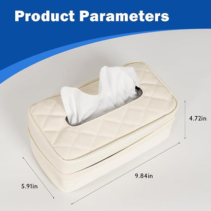 Car Tissue Holder - Standard Pu Leather Napkin Holder for Backseat, Extra Large Organization Fits 120-230 Tissues Per Box, 9.84'' X 4.72'' X 5.91'', Beige - Image 4