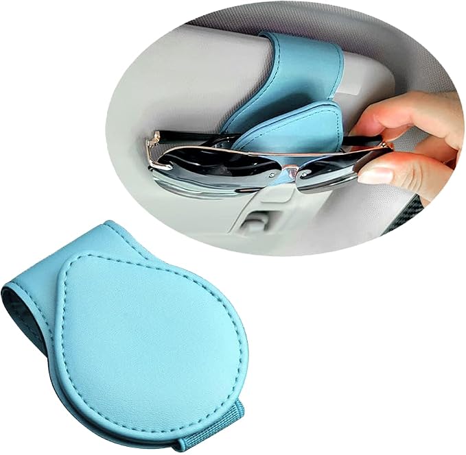 OFBAND Magnetic Sunglass Holder for Car Visor,PU Leather Car Sunglass Holder Organizes Glasses Tickets Cards & Keeps Car Tidy,Universal Car Accessories Interior (Lake Blue) - Image 2