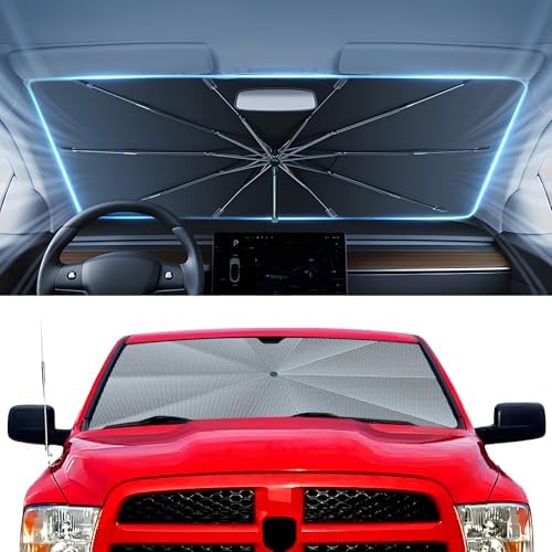 Autorder Windshield Sun Shade Umbrella for 2009-2018 Dodge RAM 1500 2500 3500 Accessories,Upgraded Ice Crystal Material,Easy Setup Umbrella Sunshade for Car Windshield,100% Sun Blocking by Autorder