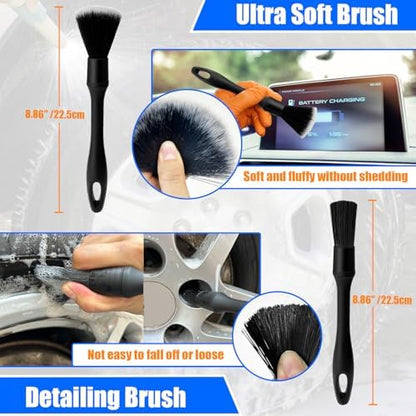 Wheel Brush Kit, Soft Drill Wheel Cleaner Brush, Tire Brush, Detailing Brush, and Detailing Pads, No Scratches Car Wheel Cleaning Kit for Wheels, Tire, Rims, Engines, Exhaust(Blue + White 9 Pk) - Image 6