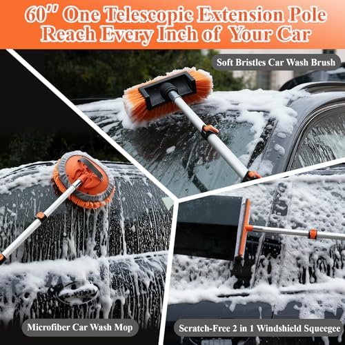 60" Extendable Car Wash Brush Kit with Long Handle - Image 2