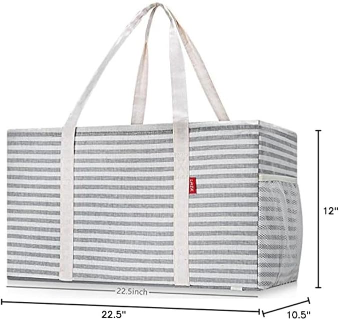 LHZK Standing Extra Large Utility Tote Bag with Metal Wire Frame and the Sides Rinforced, Extra Large Tote Bag with Handle, Reusable Grocery Bags Foldable, Beach Bag, Car Tote (Gray) | 22.5×10.5×12 inch - Image 10