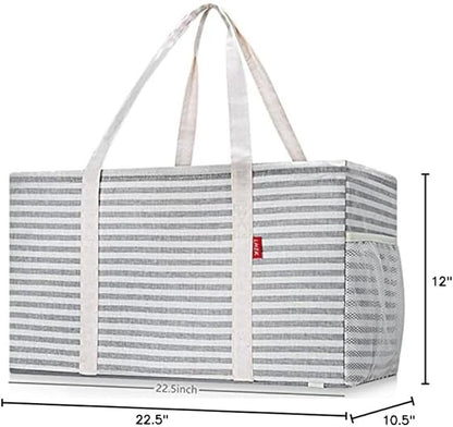 LHZK Standing Extra Large Utility Tote Bag with Metal Wire Frame and the Sides Rinforced, Extra Large Tote Bag with Handle, Reusable Grocery Bags Foldable, Beach Bag, Car Tote (Gray) | 22.5×10.5×12 inch - Image 10