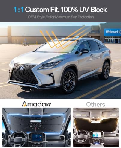 Windshield Sun Shade for Lexus RX 300/350 /400 （2000–2026）, Foldable Umbrella Sunshade with 100% UV Block, Multi-Layer Heat Insulation, Reinforced 10-Rib Frame, Keeps Car Cooler - Image 3
