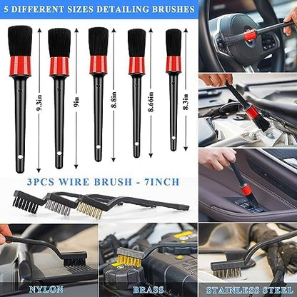 34Pcs Car Detailing Brush Set, Car Detailing Kit, Auto Detailing Drill Brush Set, Car Detailing Brushes, Car Wash Cleaning Tools Kit for Interior, Exterior, Wheels, Blue - Image 6