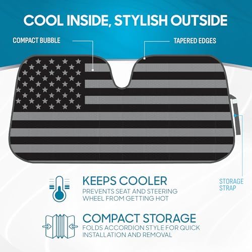 BDK USA 4th of July American Flag Black Curved Accordion Sun Visor for Car Windshield Cover - Truck Window Shades Car Flag & Sun Visor for Truck Windshield Sunshade - 58 x 27 inches - Image 3