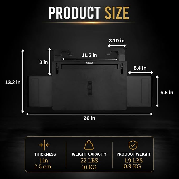 3-in-1 Steering Wheel Tray, Car Desk for Laptop, Food Tray for Eating & Work, Adjustable Car Table with Drawer & Anti-Slip Design, Multipurpose Travel Car Accessories - Image 6