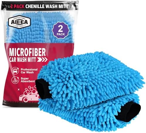 AIDEA Car Wash Mitt Microfiber, 2PK, Car Wash Brush, Blue, 8''X12'' by AIDEAHOME