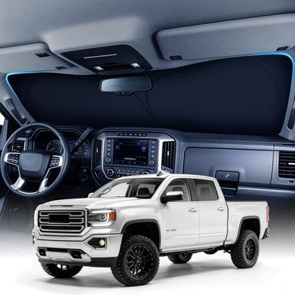 Custom Windshield Sun Shade for GMC Sierra 1500/2500/3500 2019-2026, 100% Sun Blockage & Heat Insulation, Custom Fit Front Window Shade, Instant Cooling, Zanch Foldable Truck Accessories by Zanch