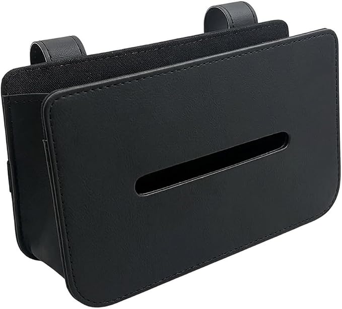Car Tissue Holder, Leather Rectangular Car Backseat Napkin Storage Box, Multifunctional Vehicle Interior Tissues Organizer Accessories for Keep Auto Tidy (Black) by Unknown