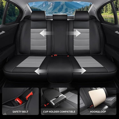 Car Seat Covers Full Set Fit For Toyota Land Cruiser 2000-2026, Black&Gray | Lumbar Support, Premium Faux Leather, Breathable, Anti-Slip, Airbag Compatible, Waterproof, Car Seat Protectors, 2 Row-5Seat - Image 4
