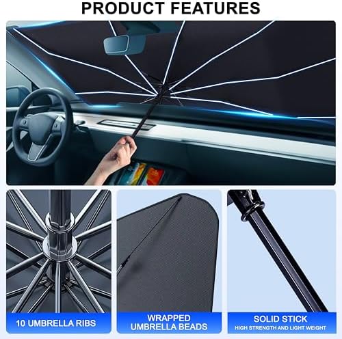 EcoNour Car Umbrella Windshield Sun Shade, Universal Fit Foldable Car & Truck Sun Shade | Double Layer Windshield Cover for SUV, Sedan & Truck | Sun Shade Cover for Front Baby Window Shades - 57"x30" - Image 5