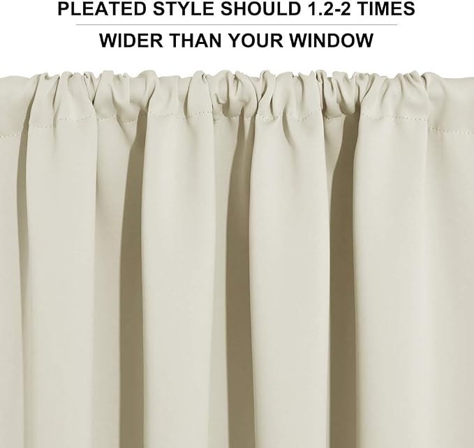 RYB HOME Short Curtains for Bedroom, Room Darkening Insulated | Rod Pocket, Summer Heat Light UV Blocking, Energy Saving, Drapes for Nursery, W34 x L45, Beige, 2 Panels - Image 6