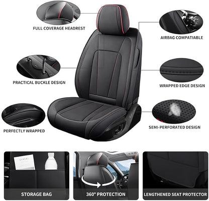 Car Seat Covers Full Set Custom Fit for Honda Fit 2006-2020 , Black&Red | Premium Faux Leather, Waterproof, Anti-Slip, Airbag Compatible, Breathable, Car Seat Protectors, 2 Rows 5 Seats - Image 3