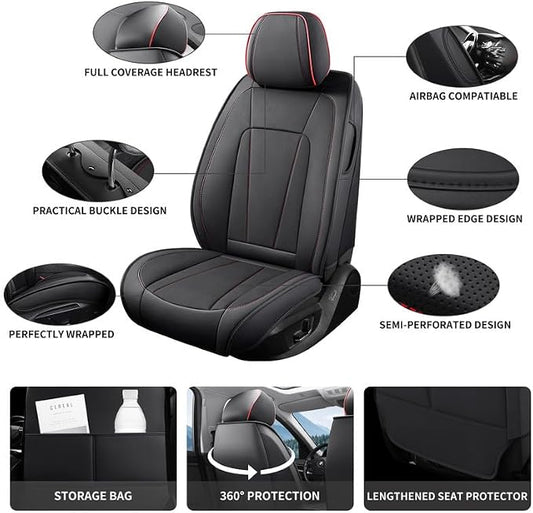 Front Seat Covers Custom Fit for Hyundai Kona 2018-2026,Black&Red | Luxury Faux Leather, Waterproof, Anti-Slip, Airbag Compatible, Breathable, Car Seat Protectors, 1 Row 2 Seats - Image 2