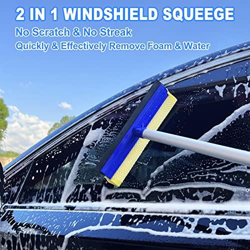 62'' Car Wash Brush Kit Mitt Mop Sponge with Long Handle, 1 Chenille Scratch-Free Replacement Head, Windshield Window Squeegee,Car Duster,Car Detailing Brushes,Tower,Car Cleaning Kit for Cars RV Truck - Image 4