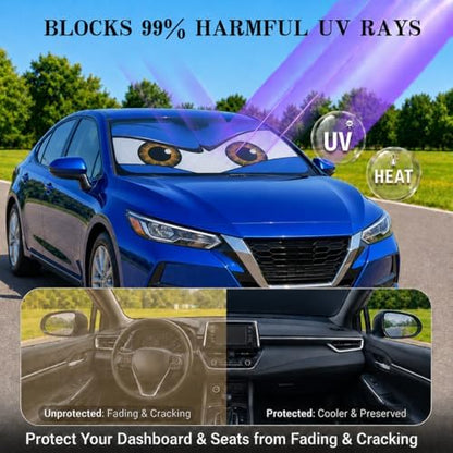 Car Windshield Sun Shade, Universal Fit Compact Sedan SUV, Monster Blue - Image 3