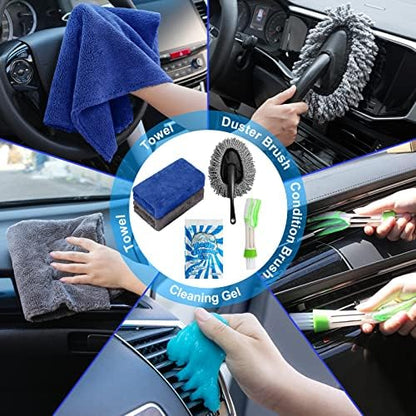 20Pcs Car Cleaning Wash Kit Interior Detailing Cleaner Kit with High Power Handheld Vacuum, Brush Set, Windshield Tool, Duster, Towels, Complete Car Care Tools, Blue - Image 6