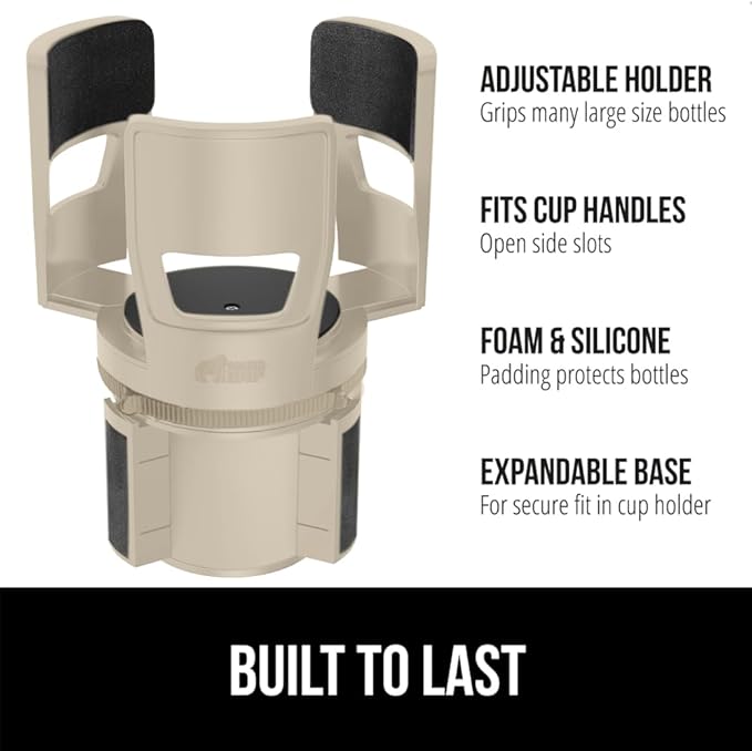GORILLA GRIP Patent Pending Adjustable Car Cup Holder Expander, Keeps Water Bottle Secure, Expands to Fit 18 to 48 oz Large Bottles, Yeti, Owala, Stanley with Handle, Coffee Mug Insert for Cars, Tan - Image 2