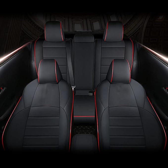 CocheFamilia Custom Fit Corolla Car Seat Covers for Select 2019 2020 2021 2022 2023 2024 2025 Toyota Corolla Hatchback SE, XSE, Nightshade - Full Set,Leather (Black with red Trim) - Image 5