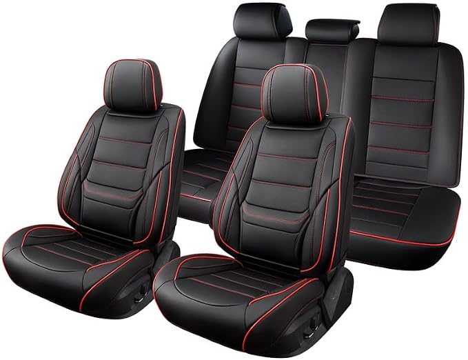 Car Seat Covers Full Set Fit For Toyota Highlander 2001-2026, Black&Red | Lumbar Support, Premium Faux Leather, Breathable, Anti-Slip, Airbag Compatible, Waterproof, Car Seat Protectors, 2 Row-5Seat - Image 8
