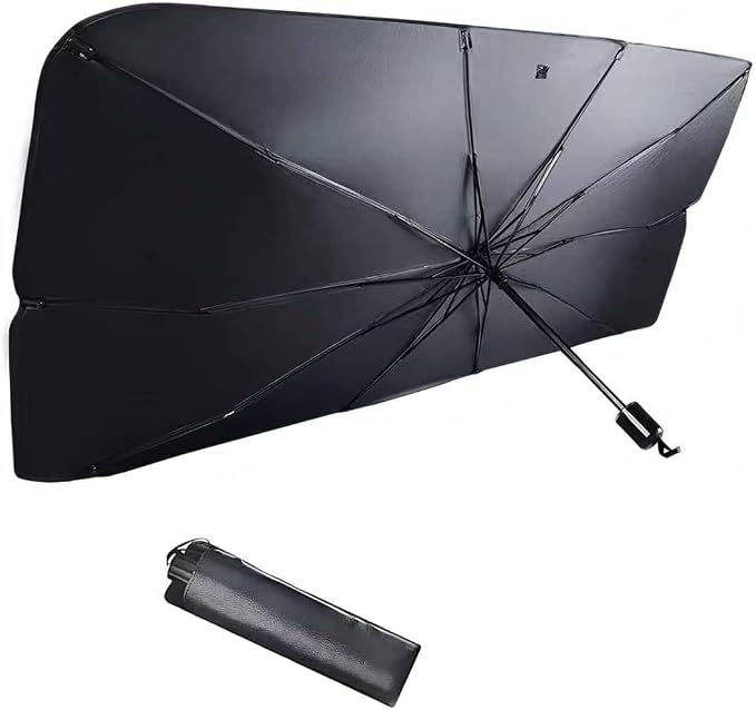 Car Windshield Sun Shade Umbrella, Heat Insulation & Sun Reflective Shield, Telescopic Quick Setup Front Window Sunshade, Universal Portable Cover for Most Vehicles (Silver) by Unknown