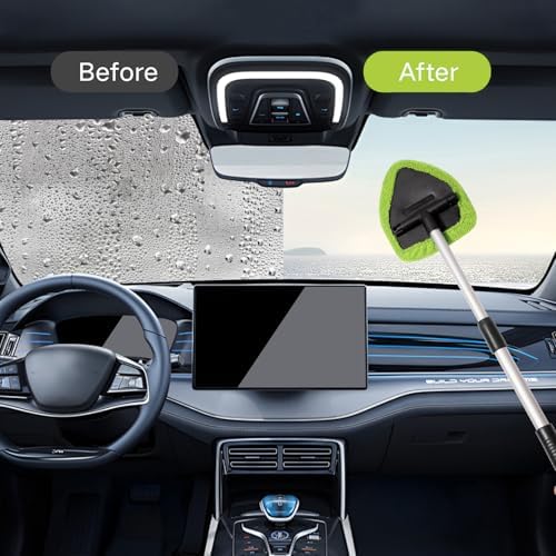 Qydipclin 7pcs Windshield Cleaner Tool Car Window Cleaning Wash Kit with 4 Reusable Microfiber Pads 1 Spray Bottle and Extendable Handle Auto Glass Wiper Kit, Multicolor - Image 3