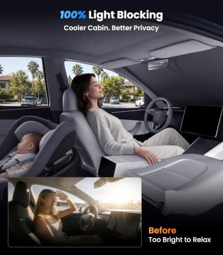 Zanch Custom Windshield Sun Shade for Tesla Model Y 2020-2026, Heat & UV Protection, 100% Light Blocking, 3D Scanned Fit, Interior Protection, Keeps Cabin Cooler, Foldable Tesla Accessories - Image 5