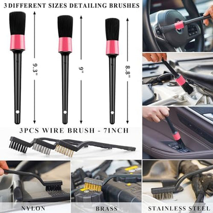 20Pcs Car Cleaning Wash Kit Interior Detailing Cleaner Kit with High Power Handheld Vacuum, Brush Set, Windshield Tool, Duster, Towels, Complete Car Care Tools, Pink - Image 5