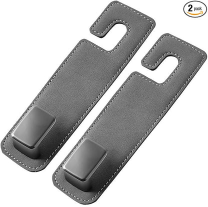Car Headrest Hook,Premium Leather Back Seat Hanger for Purse & Bags | Solid 40lb metal core,360-degree silent rotation,space-saving hidden folding,durable dual support (2, Suede Grey) by Unknown