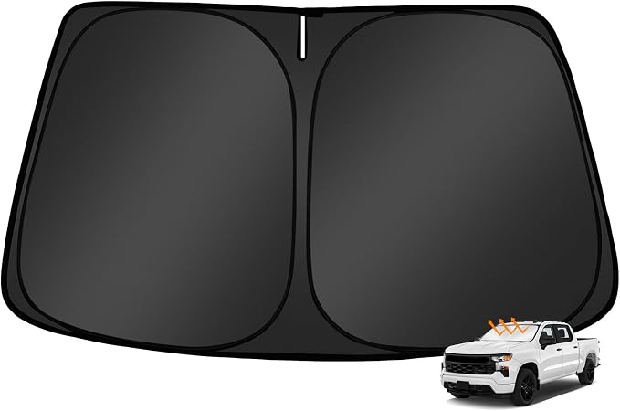 Custom Fit Windshield Sun Shade for Chevy Silverado 1500 2019-2026 | Foldable, Easy to Install & Store, Full Coverage, 210T Reflective Fabric, Blocks 99% of UV Rays by Mekdghro