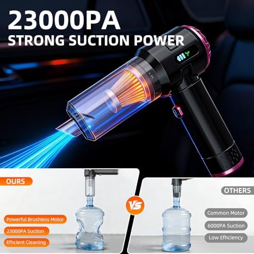 Handheld Vacuum Cleaner Cordless, 23000Pa Powerful Car Mini Vacuum Cleaner, Rechargeable Portable Lightweight dust Catcher for Home Car Carpet Stairs Pet Hair Deep Cleaning（Black-Purple） - Image 2