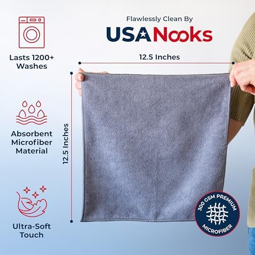 USANOOKS Microfiber Cleaning Cloth Grey - 50 Pcs (12.5"x12.5") - High Performance - 1200 Washes, Ultra Absorbent Microfiber Towel Weave Grime & Liquid for Streak-Free Mirror Shine - Car Washing Cloth - Image 2