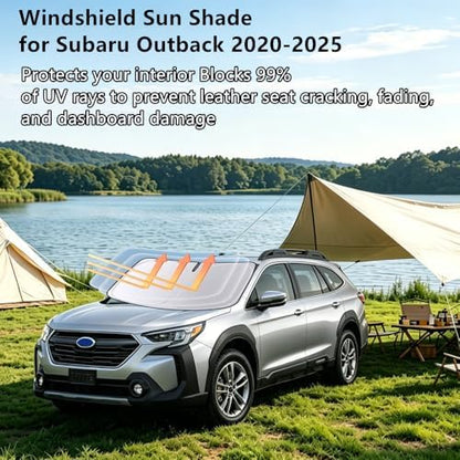 Windshield Sun Shade for Subaru Outback 2020-2025 Foldable Car Front Window Sunshade Accessories 240 T Sun Visor Protector Reflective Cover Block UV Rays & Sun Heat Keep Your Car Cooler - Image 2