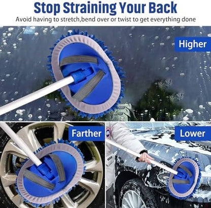 anngrowy 62" Microfiber Car Wash Brush with Long Handle Car Washing Mop Kit Mitt Sponge Car Cleaning Supplies Kit Duster RV Washing Car Brush Accessories, 1 Chenille Scratch-Free Replacement Head - Image 6