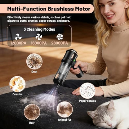 28000Pa Cordless Handheld Vacuum Cleaner, 4-in-1 100W Brushless Motor Car Vacuum with 6000mAh Battery & LCD Display, LED Light & Multi-Nozzles for Car, Home, Office, Pet Hair - Image 6