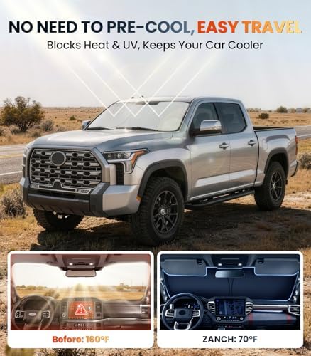 Zanch Custom Windshield Sun Shade for Toyota Tundra 2022-2026, 3D Scanned Fit Front Window Shade, 7-Layer Heavy-Duty UV & Heat Blocking Protection, Interior Cooling, Foldable Truck Accessories - Image 2
