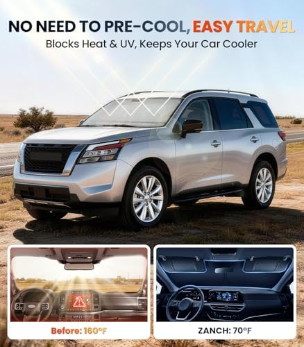 Zanch Custom Windshield Sun Shade for Nissan Pathfinder 2022-2026, 7-Layer UV & Heat Block, 3D Laser Scanned, Interior Protection, Keep Car Cooler, Foldable SUV Accessories - Image 2