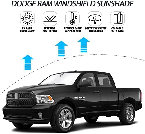 D-Lumina for 2009-2018 Dodge RAM 1500 Windshield Sun Shade, Front Window Sunshade Sun Visor Protector Fit Ram 1500 RegularCab QuadCab CrewCab MegaCab, Sun Shield Block UV Rays Heat - Image 2