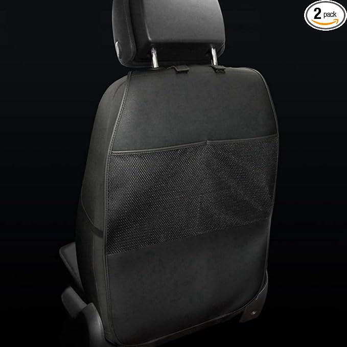 HCMAX 2 Pack Kick Mat Car Seat Back Protector Waterproof Easy to Clean Multifunctional Organizer Storage Bag Travel Accessory PU Leather Black by HONCENMAX