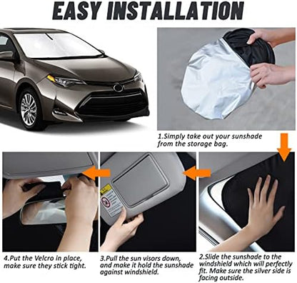 D-Lumina Windshield Sun Shade for 2014 2015 2016 2017 2018 2019 Toyo-ta Corolla Accessories, Front Window Sunshade Sun Visor Protector Block UV Rays Heat, Foldable 2 Layers 210T Material - Image 5