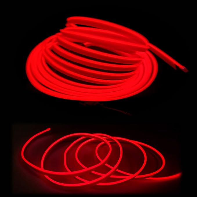 El Wire Red Interior Car LED Strip Lights, 5M Neon Wire USB 5V with Fuse Protection for Automotive Interior Decoration, with 6mm Sewing Edge - Image 3