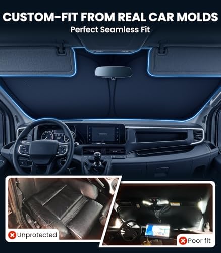 Zanch Large Custom Windshield Sun Shade for Ford Transit 2015-2026, 7-Layer UV & Heat Block, 3D Scanned Custom Fit, Interior Protection, Helps Keep Cabin Cooler, Foldable Van Accessories - Image 3