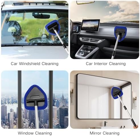 Qydipclin 10pcs Windshield Cleaner Tool, Car Window Cleaning Wash Kit with 4 Reusable Microfiber Pads 1 Spray Bottle and Extendable Handle Auto Glass Wiper Kit, Blue - Image 6