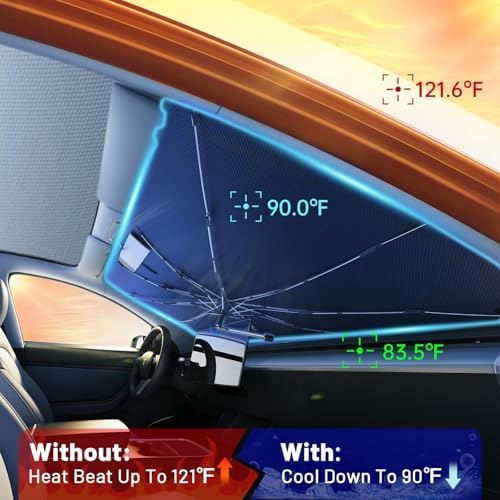 Windshield Sun Shade Umbrella for Chevrolet Blazer 2019-2026, Foldable Front Window Sunshade with 360° Rotating Shaft, Custom Fit Car Shades for Blazer Accessories with UV & Heat Protection - Image 4