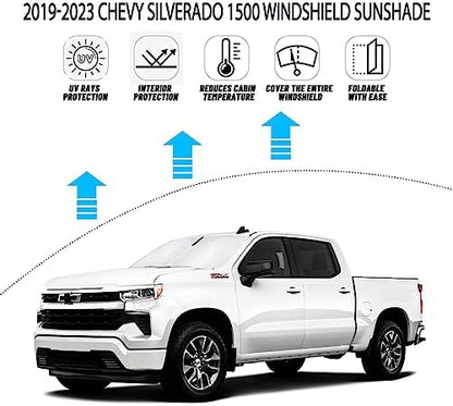 D-Lumina Windshield Sun Shade for 2019-2025 Chevy Silverado 1500 Accessories (Regular cab, Crew cab, Double Cab 2Door 4Door), Front Window Sunshade Sun Visor Protector, Foldable 2 Layers 210T Material - Image 2