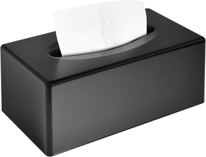 Y-in Hand Tissue Box Cover, Rectangle Facial Tissue Holder with Bottom, Decorative Storage Organizer Box for Bathroom Vanity, Countertops, Dressers, Night Stand, Parlors and Offices - Matte Black by MoreTidierAndMoreFortunate