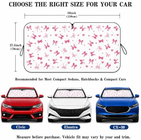Car Windshield Sun Shade, Universal Fit Compact Sedan SUV, Cute Heart Bow - Image 5