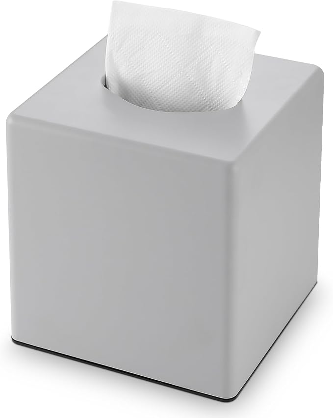 Y-in Hand Tissue Box Cover, Square Facial Cube Tissue Box Holder, Storage Accessories for Bathroom Vanity, Bedroom Countertops, Dressers, Night Stand, Parlors and Offices - Gray by MoreTidierAndMoreFortunate