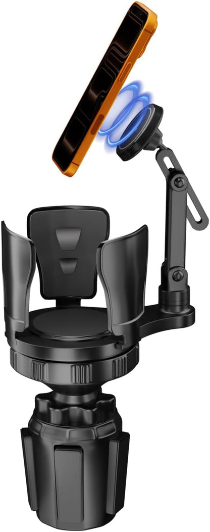 EXELIQ 2-in-1 Cup Holder Expander with MagSafe Phone Mount, Adjustable | Fits Large Bottles, Tumblers & Fast Food Drinks, 360° Rotating Arm for iPhone 17/16/15 and 4.7–7" Smartphones in Cars by EXELIQ
